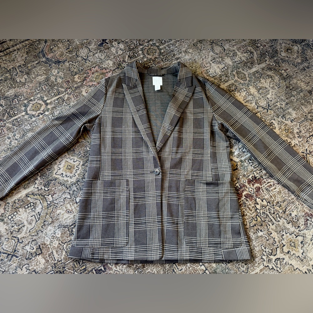 H&M BROWN AND CREAM PLAID BLAZER